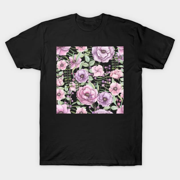 Watercolor Violet Flowers T-Shirt by Cordata